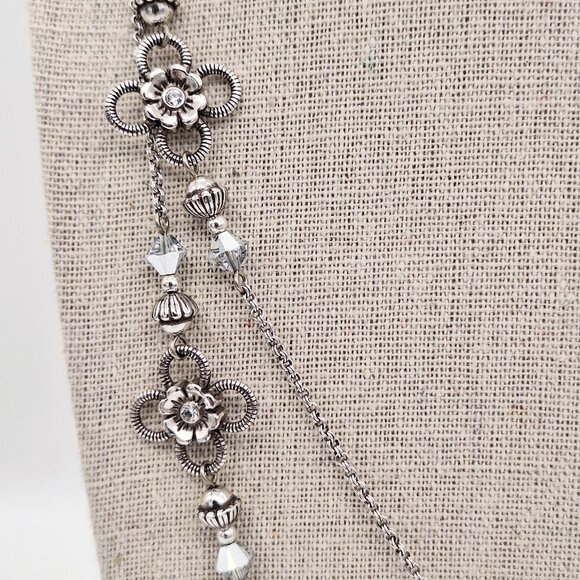 Brighton Joan of Arc Long Floral Station Silver Tone Crystal Necklace - Picture 4 of 9